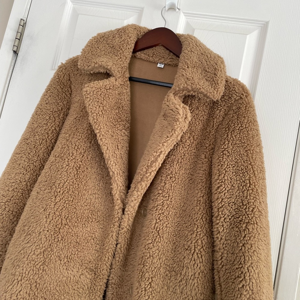 Uniqlo Fuzzy Coat In Camel Color - image 4